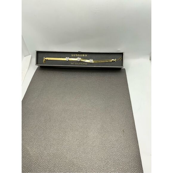 Bracelet in Italian Sterling Silver Simulated Diamond Hearts and 18 K Yellow Gol - Picture 5 of 10